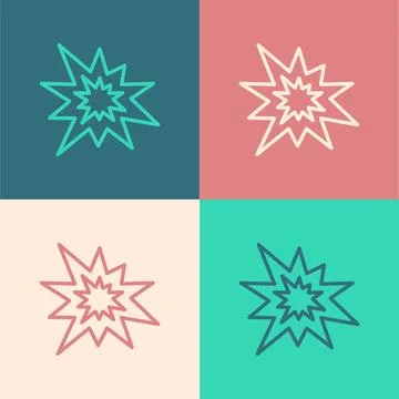 Pop art line Bomb explosion with shrapnel and fireball icon isolated on color Stock Illustration
