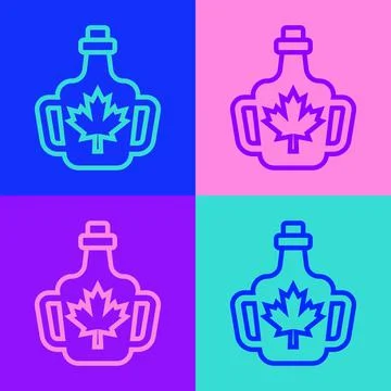 Pop art line Bottle of maple syrup icon isolated on color background.  Vector Stock Illustration