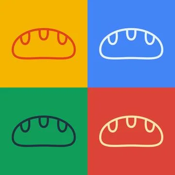 Pop art line Bread loaf icon isolated on color background.  Vector Illustrazione stock