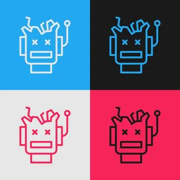 Pop art line Broken robot icon isolated on color background. Artificial Stock Illustration