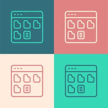 Pop art line Browser files icon isolated on color background. Vector Stockillustratie