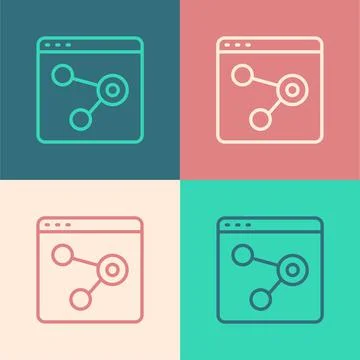 Pop art line Browser window icon isolated on color background. Vector Stock Illustration