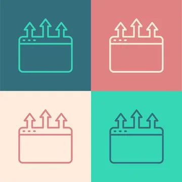 Pop art line Browser window icon isolated on color background. Vector Stock Illustration