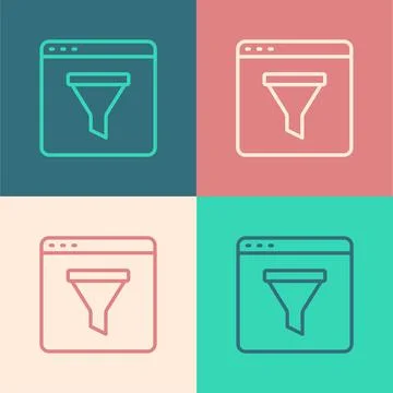 Pop art line Browser window icon isolated on color background. Vector Stockillustratie