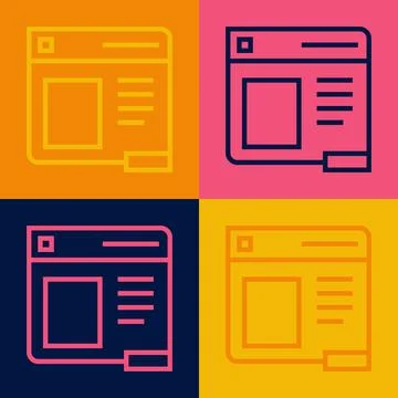 Pop art line Browser window icon isolated on color background. Vector Stockillustratie