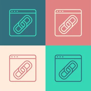 Pop art line Browser window icon isolated on color background. Vector Stockillustratie
