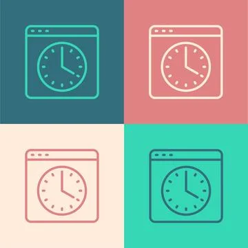 Pop art line Browser window icon isolated on color background. Vector 스톡 일러스트