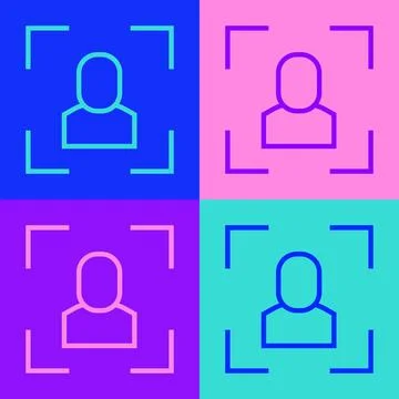 Pop art line Camera focus frame line icon isolated on color background. Vector Stock Illustration