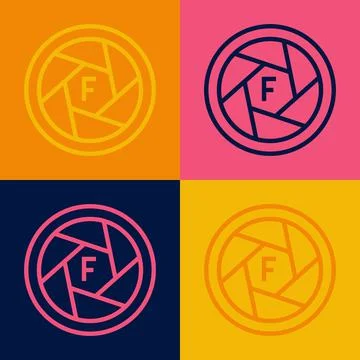 Pop art line Camera shutter icon isolated on color background.  Vector Stock Illustration
