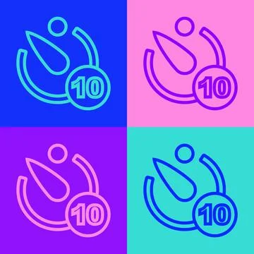 Pop art line Camera timer icon isolated on color background. Photo exposure 库存插图
