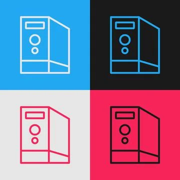 Pop art line Case of computer icon isolated on color background. Computer server Stock Illustration
