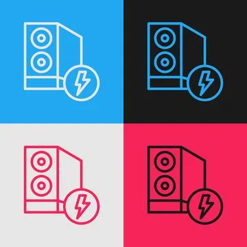 Pop art line Case of computer icon isolated on color background. Computer server Illustrazione stock