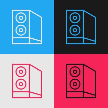 Pop art line Case of computer icon isolated on color background. Computer server Illustrazione stock