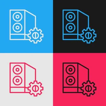 Pop art line Case of computer setting icon isolated on color background Stock Illustration
