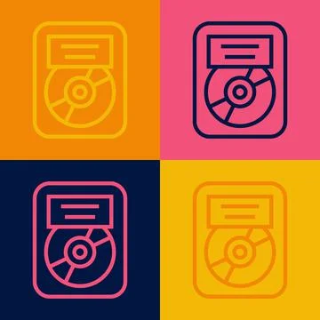 Pop art line CD disk award in frame icon isolated on color background. Modern Illustrazione stock