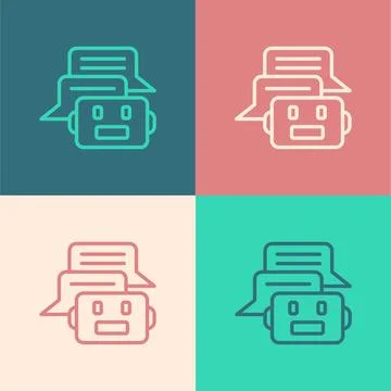 Pop art line Chat bot icon isolated on color background. Chatbot icon.  Vecto イラスト素材