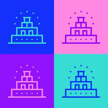 Pop art line Chichen Itza in Mayan icon isolated on color background. Ancient Stock Illustration