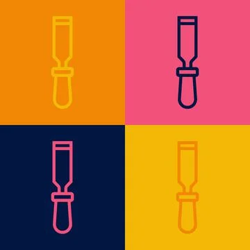 Pop art line Chisel tool for wood icon isolated on color background. Vector Stock Illustration