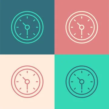 Pop art line Clock icon isolated on color background. Time symbol. Vector Stock Illustration