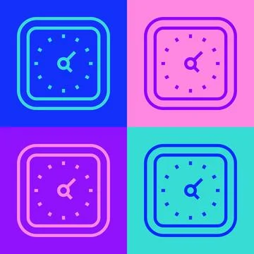 Pop art line Clock icon isolated on color background. Time symbol. Vector Stock Illustration