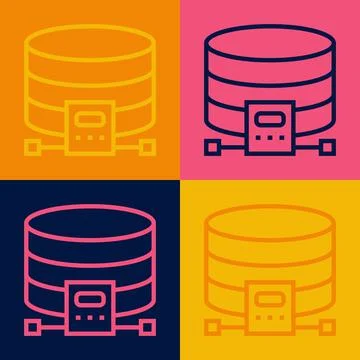 Pop art line Cloud database icon isolated on color background. Cloud computing 스톡 일러스트