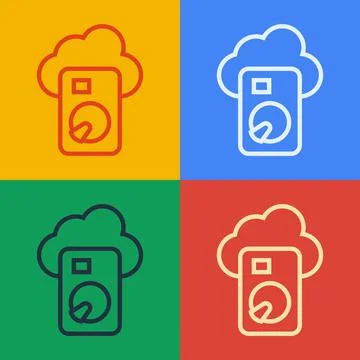 Pop art line Cloud database icon isolated on color background. Cloud computing Stock Illustration