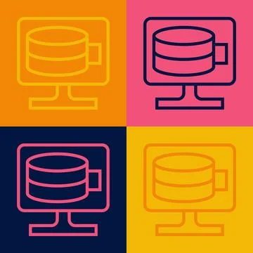 Pop art line Cloud database icon isolated on color background. Cloud computing Illustrazione stock