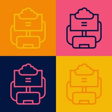 Pop art line Cloud database icon isolated on color background. Cloud computing Ilustración de archivo