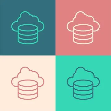 Pop art line Cloud database icon isolated on color background. Cloud comput.. Illustrazione stock