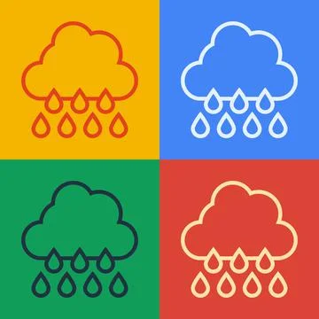 Pop art line Cloud with rain icon isolated on color background. Rain cloud Stock Illustration