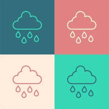 Pop art line Cloud with rain icon isolated on color background. Rain cloud Stock Illustration