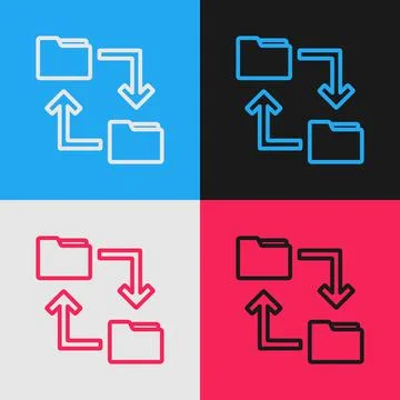 Pop art line Cloud storage text document folder icon isolated on color Illustrazione stock