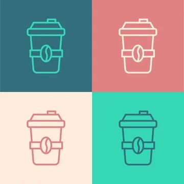 Pop art line Coffee cup to go icon isolated on color background.  Vector Stock Illustration