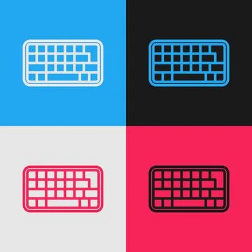 Pop art line Computer keyboard icon isolated on color background. PC component Stock-Illustration