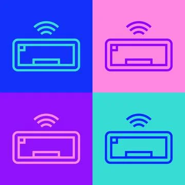 Pop art line Computer keyboard icon isolated on color background. PC component Stock-Illustration