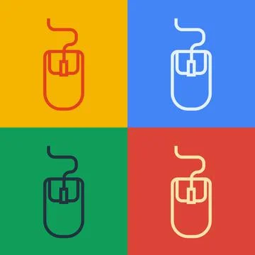 Pop art line Computer mouse icon isolated on color background. Optical with 스톡 일러스트