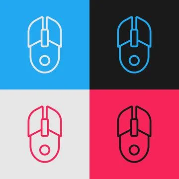 Pop art line Computer mouse icon isolated on color background. Optical with.. Illustrazione stock