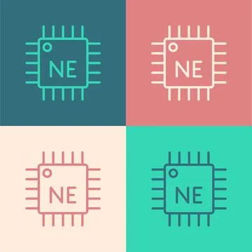 Pop art line Computer processor with microcircuits CPU icon isolated on col.. Stock Illustration