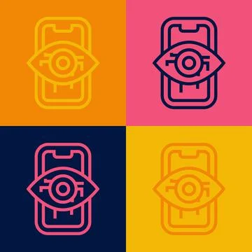 Pop art line Computer vision icon isolated on color background. Technical vision Stock Illustration