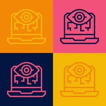 Pop art line Computer vision icon isolated on color background. Technical vision Illustrazione stock