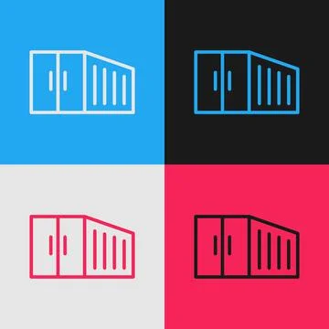 Pop art line Container icon isolated on color background. Crane lifts a Illustrazione stock