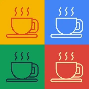 Pop art line Cup of tea icon isolated on color background.  Vector Stock Illustration