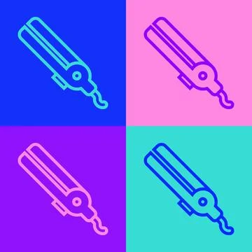 Pop art line Curling iron for hair icon isolated on color background. Hair st Stock Illustration