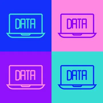 Pop art line Data analysis icon isolated on color background. Business data a 스톡 일러스트