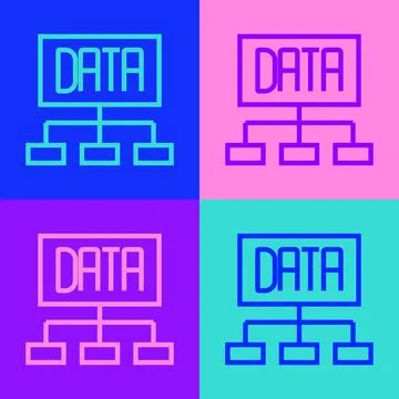 Pop art line Data analysis icon isolated on color background. Business data Stock Illustration