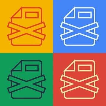 Pop art line Delete file document icon isolated on color background. Reject.. イラスト素材