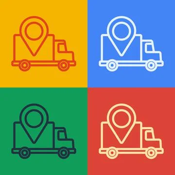 Pop art line Delivery tracking icon isolated on color background. Parcel Stock Illustration
