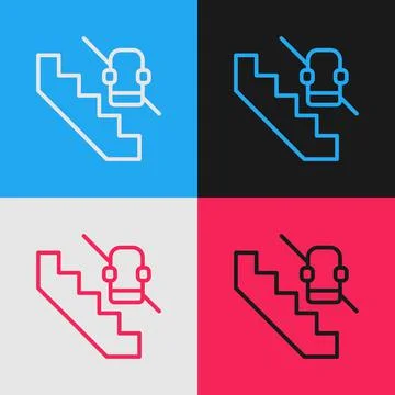 Pop art line Disabled access elevator lift escalator icon isolated on color Stock Illustration