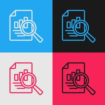 Pop art line Document with graph chart icon isolated on color background. Report Illustrazione stock