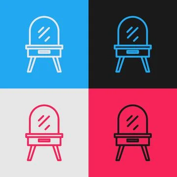 Pop art line Dressing table icon isolated on color background. Vector イラスト素材